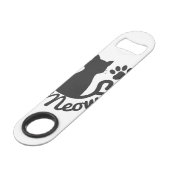 Schwarzer Miezekatze-Katzen-und "Meow-" Speedflaschenöffner (Rückseite Schrägansicht)