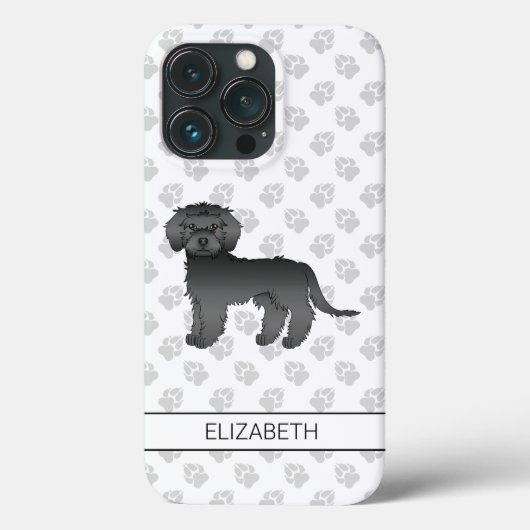 Schwarzer Mini Goldendoodle Cartoon-Hund & Name Case-Mate iPhone Hülle (Rückseite)
