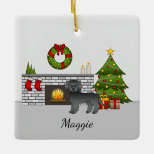 Schwarzer Mini Goldendoodle - Festliches Weihnacht Keramikornament