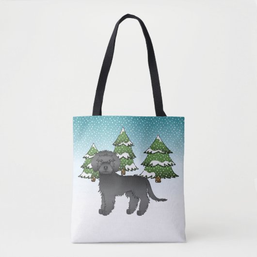Schwarzer Mini Goldendoodle Hund in einem Winterwa Tasche (Vorderseite)