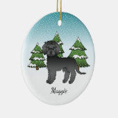 Schwarzer Mini Goldendoodle - Winterwald & Name Keramik Ornament (Rechts)