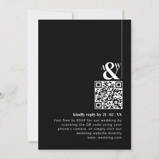 Schwarzer Minimal Moderner QR Code Einfache Hochze Einladung (Rückseite)