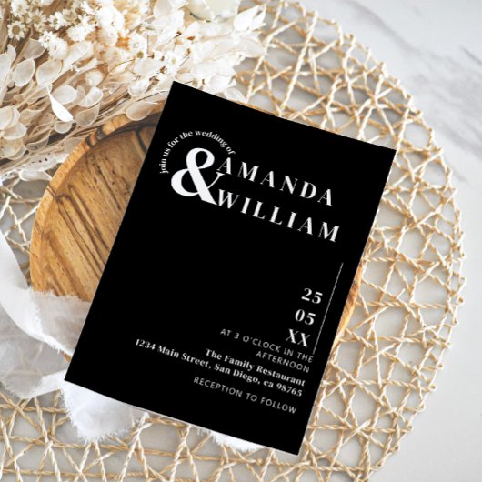 Schwarzer Minimal Moderner QR Code Einfache Hochze Einladung