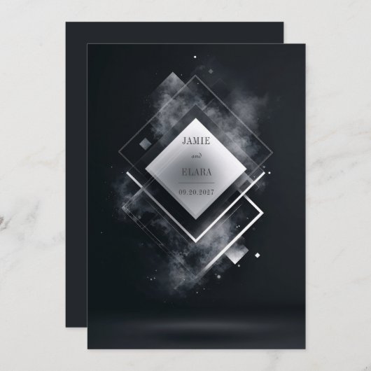Schwarzer Minimal Smoky Geometric Wedding Einladun Einladung (Vorne/Hinten)