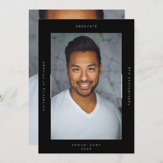 Schwarzer Minimalismus Portrait Foto Uni Universit Ankündigung (Vorne/Hinten)