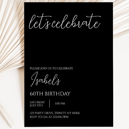 Schwarzer Minimalistischer Geburtstag Einladung