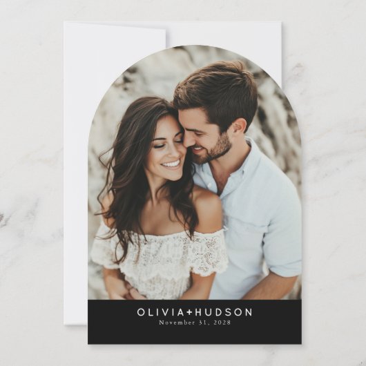 Schwarzer Minimalistischer Hochzeitsplatz Foto Arc Einladung (Rückseite)