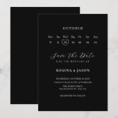 Schwarzer Minimalistischer Save the Date-Kalender Date (Vorne/Hinten)