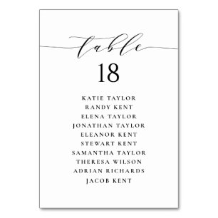 Schwarzer minimalistischer Skript-Hochzeits-Sitzpl Tischnummer