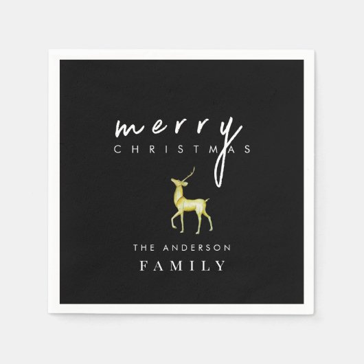 Schwarzer Minimalistischer Wasserfarben Weihnachte Serviette (Vorderseite)