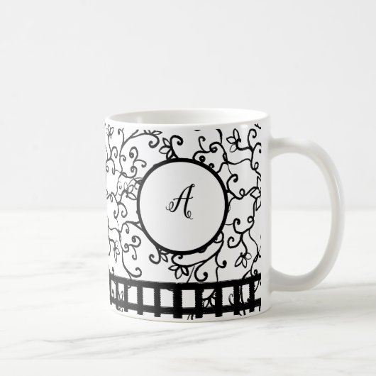 Schwarzer Minimalistischer Wein Blumenschwarz gepr Kaffeetasse (Rechts)
