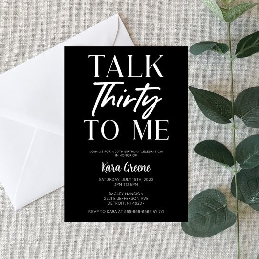 Schwarzer Minimalvortrag 30 zum 30. Geburtstag Einladung