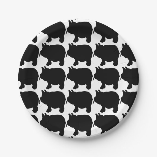 Schwarzer Minischwein-Silhouette-Papier-Teller 7" Pappteller (Vorderseite)
