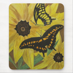 schwarzer mit Augen Susans mit ButterflysAquarell Mousepad