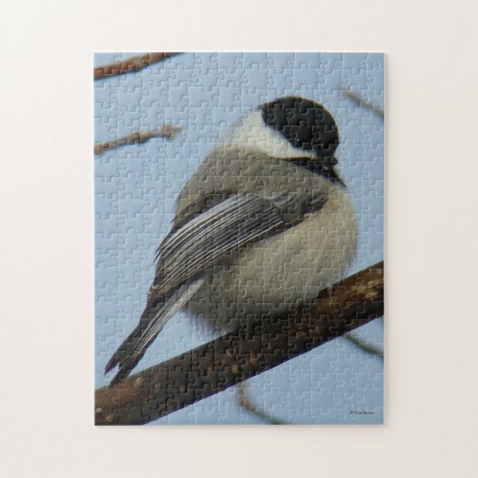 Schwarzer mit einer Kappe bedeckter Chickadee B21 Puzzle (Vertikal)