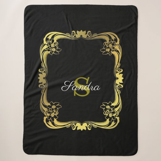 Schwarzer Mit Monogramm Sherpa-Blanket Sherpadecke (Vorderseite)