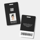 Schwarzer Mitarbeiter - Foto, BarCode, großes Logo Ausweis (Vorder- & Rückseite)
