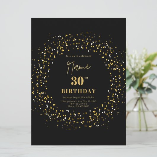 Schwarzer, moderner Glitzer, 30. (Stehend Vorderseite)