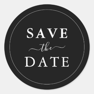 Schwarzer moderner minimalistischer Save-the-Date- Runder Aufkleber