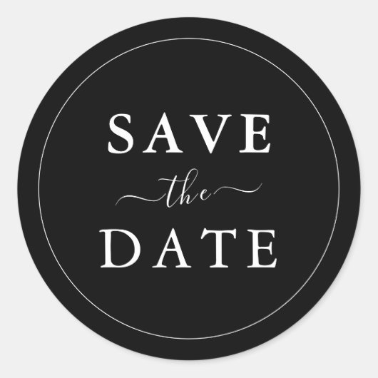 Schwarzer moderner minimalistischer Save-the-Date- Runder Aufkleber (Vorderseite)