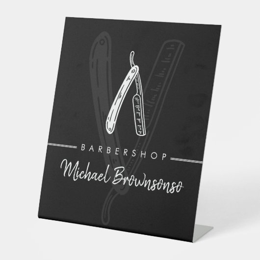 Schwarzer moderner Rasierer Friseur Sockelschild (Vorderseite)