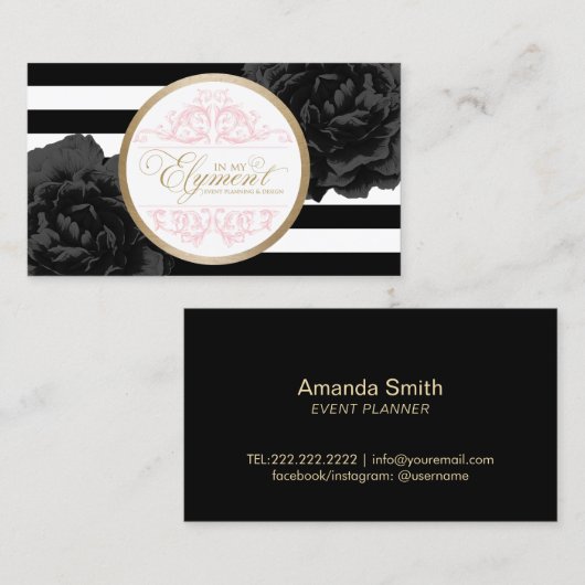Schwarzer moderner Streifen-Ereignis-Planer-mit Visitenkarte (Vorne/Hinten)