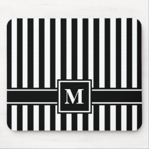Schwarzer moderner Streifen mit Monogramm Mousepad