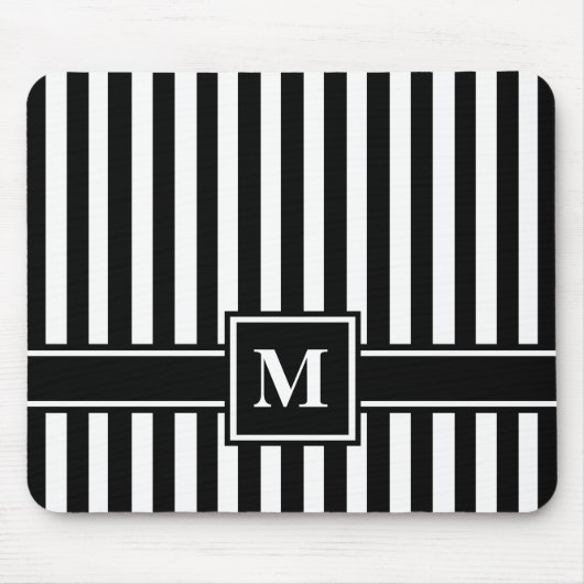 Schwarzer moderner Streifen mit Monogramm Mousepad (Vorne)