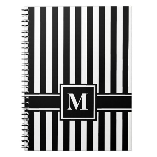 Schwarzer moderner Streifen mit Monogramm Notizblock (Vorderseite)