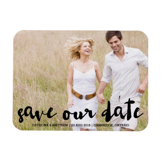 Schwarzer moderner Typografie Save-the-Date-Magnet Magnet (Horizontal)