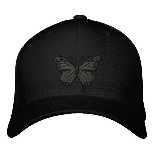 Schwarzer Monarchschmetterling Bestickte Kappe (Vorderseite)