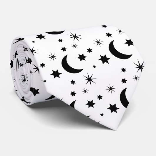 Schwarzer Mond u. Sterne Krawatte (Gerollt)
