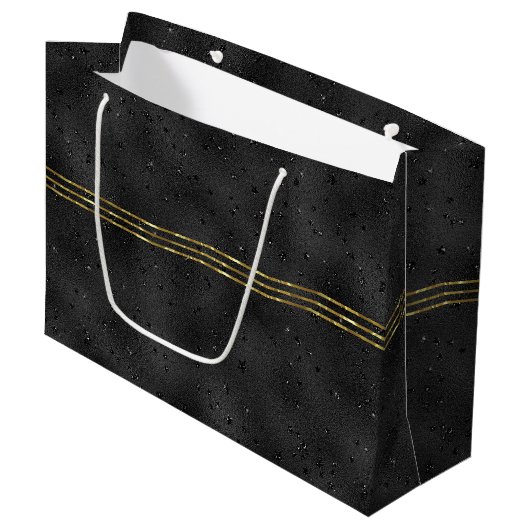 Schwarzer monochromatischer glänzender Hintergrund Große Geschenktüte (Vorderseite Schrägansicht)