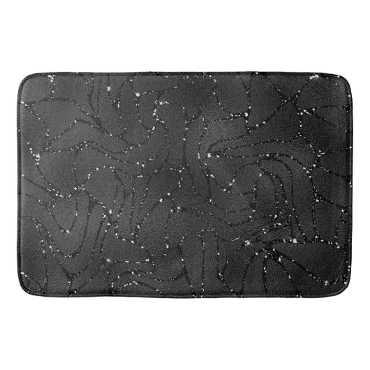 Schwarzer monochromatischer Glitterhintergrund Badematte (Vorderseite)