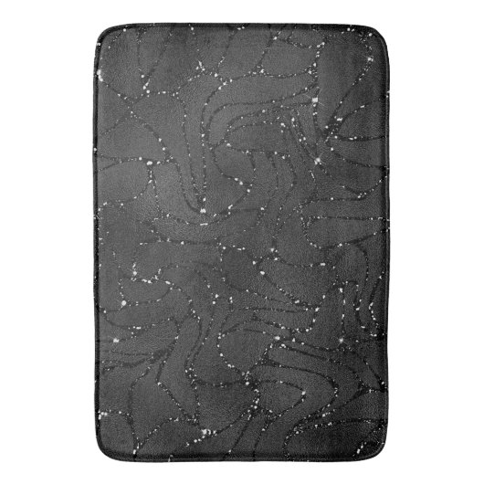 Schwarzer monochromatischer Glitterhintergrund Badematte (Vorderseite Vertikal)