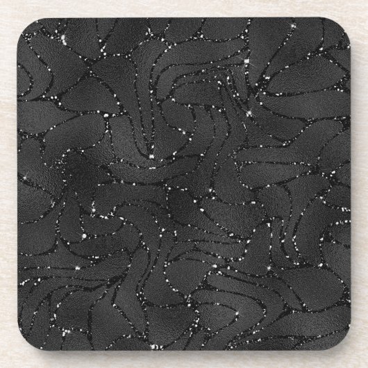 Schwarzer monochromatischer Glitterhintergrund Getränkeuntersetzer (Vorderseite)