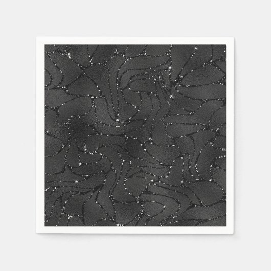 Schwarzer monochromatischer Glitterhintergrund Serviette (Vorderseite)
