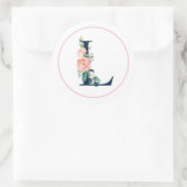 Schwarzer Monogram Letter L mit rosa Blume Runder Aufkleber (Tasche)