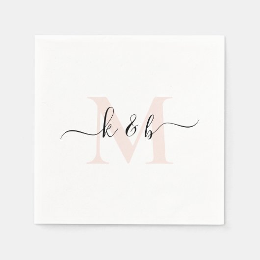 Schwarzer Monogram Swash Script White Cocktail Serviette (Vorderseite)