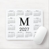 Schwarzer Monogramm-Kalender 2027 Weiß Mousepad (Mit Mouse)