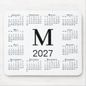 Schwarzer Monogramm-Kalender 2027 Weiß Mousepad (Vorne)