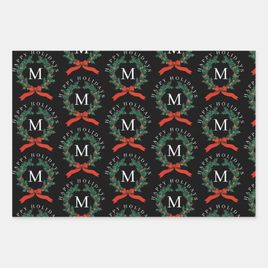 Schwarzer Monogramm-Kranz für personalisierte Feie Geschenkpapier Set (Vorderseite 2)