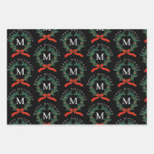 Schwarzer Monogramm-Kranz für personalisierte Feie Geschenkpapier Set (Vorderseite)