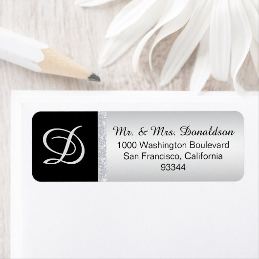 Schwarzer Monogramm-Letter des Silver Glitzer (Insitu)