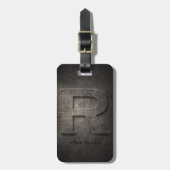 Schwarzer Monogramm-Reise-BronzeGepäckanhänger des Gepäckanhänger (Vorderseite vertikal)