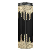 Schwarzer Monogramm-Skriptname Gold-Glitzer-Tropfe Thermosbecher (Rückseite)