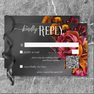 Schwarzer Moody Gothic Orange Lilieng Hochzeits-QR RSVP Karte