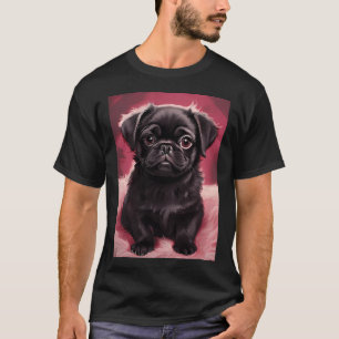 Schwarzer Mops auf rosa Plüschkissen T-Shirt