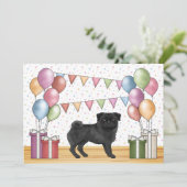 Schwarzer Mops Cartoon Hund farbenfrohe Pastelle G Einladung (Stehend Vorderseite)