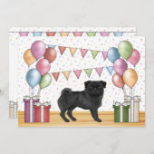 Schwarzer Mops Cartoon Hund farbenfrohe Pastelle G Einladung (Vorne/Hinten)